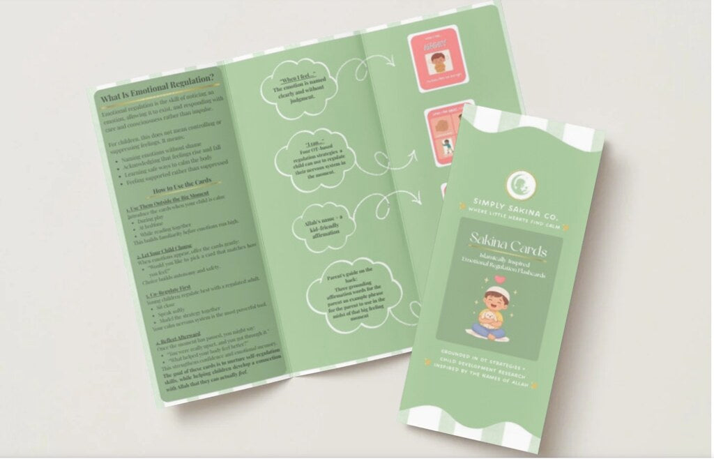 Sakina Cards sage green parent guide booklet explaining emotional regulation and how to use the cards