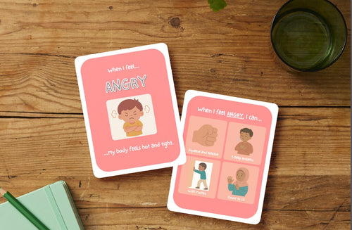 Sakina Cards emotion card set: When I feel angry card and When I feel angry, I can coping strategies card for kids